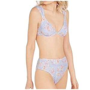 WeWoreWhat halogen blue wallpaper floral printed Allie bikini large high waisted